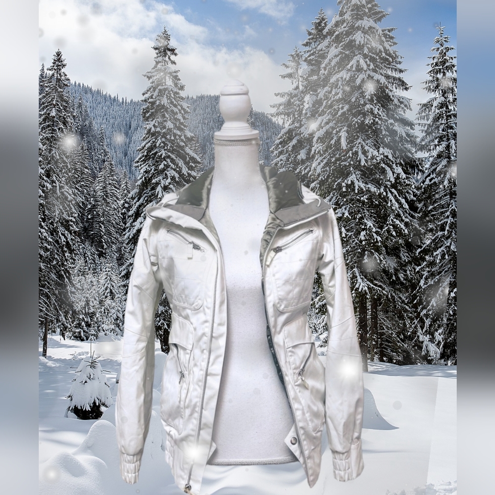 Burton White Long Sleeve Hoodie Zip Up Winter Snowboarding Ski Jacket